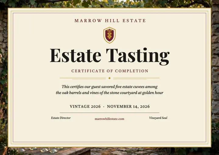 Marrow Hill Estate tasting certificate: wine tasting certificate template
