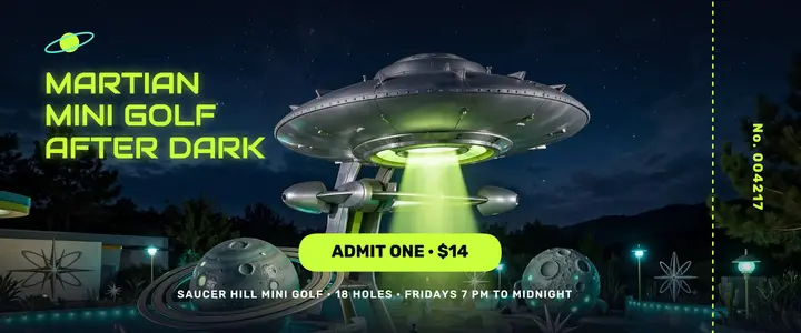 Saucer Hill Martian mini golf ticket template