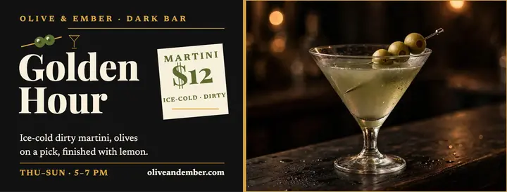 Olive and Ember golden hour martini cover template