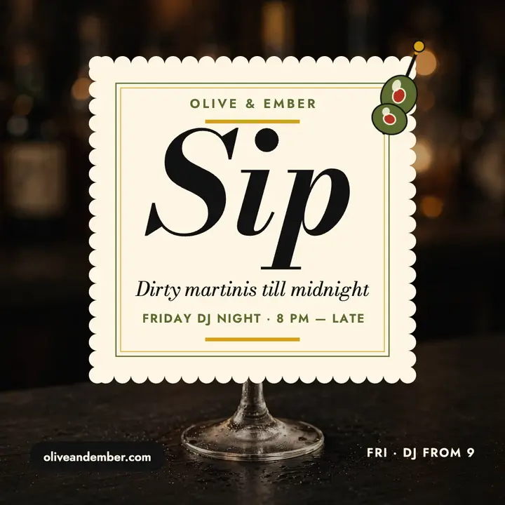 Olive and Ember martini night post: martini night post template
