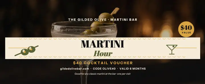 Gilded Olive martini hour voucher: martini gift voucher template