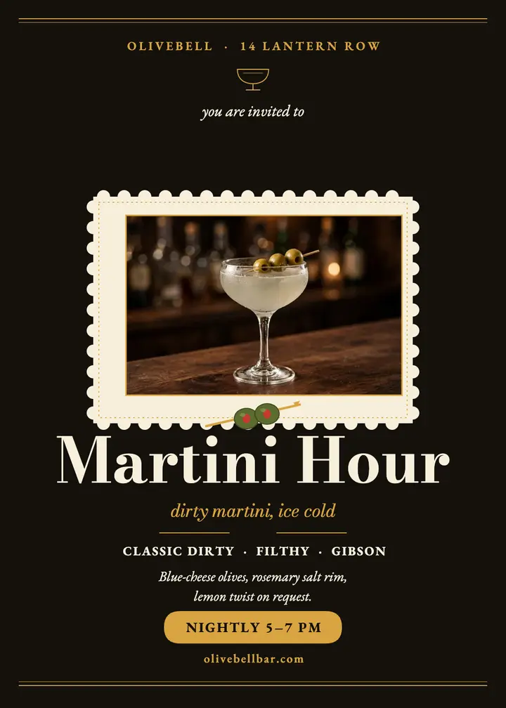 Olivebell martini hour invitation: martini invitation template