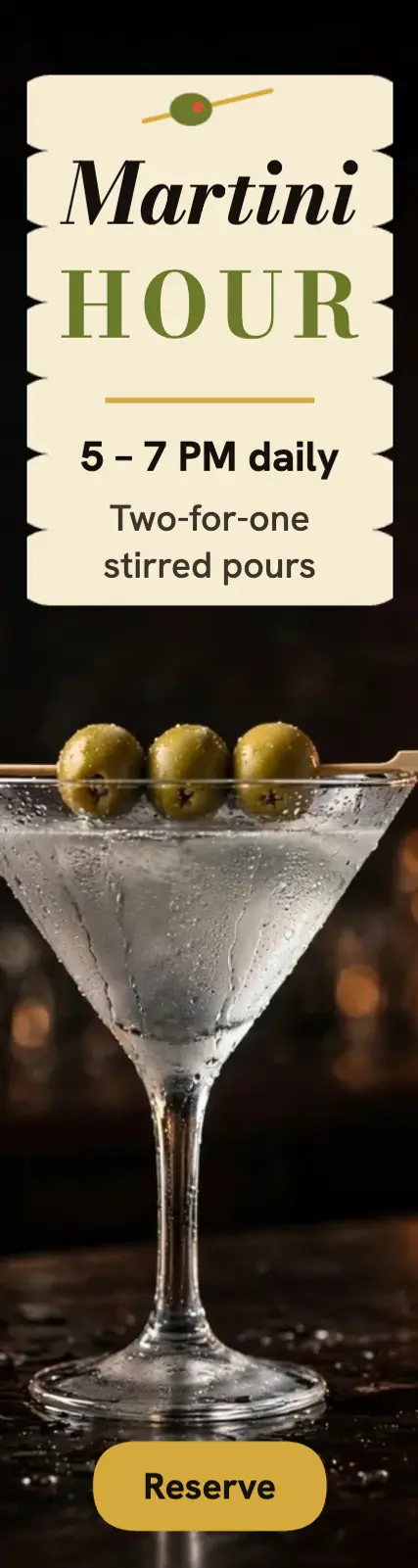 The Gilded Olive martini hour skyscraper ad template