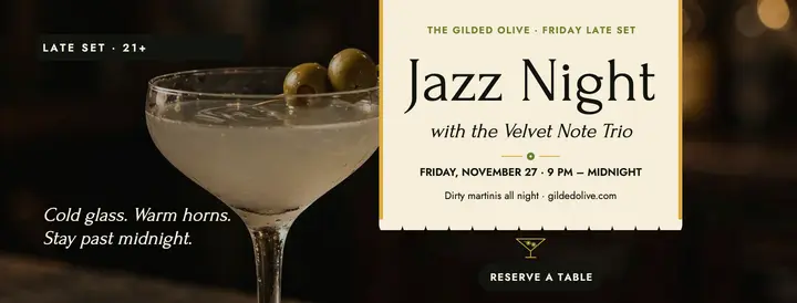 Gilded Olive late jazz set cover: jazz night facebook cover template