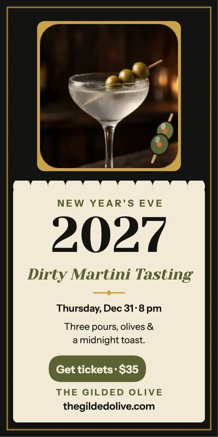 Gilded Olive New Year's martini tasting ad template