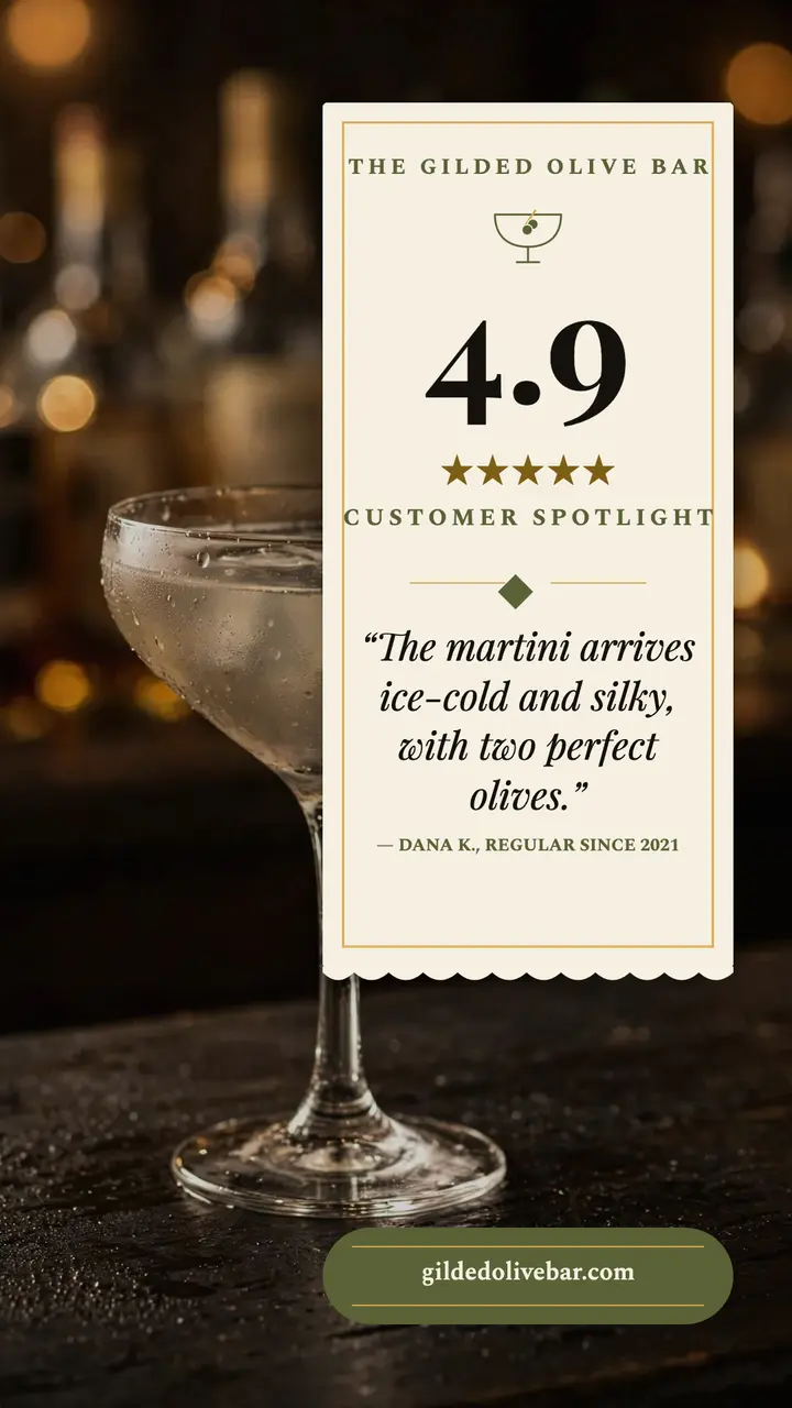 Gilded Olive martini review story: bar review story template