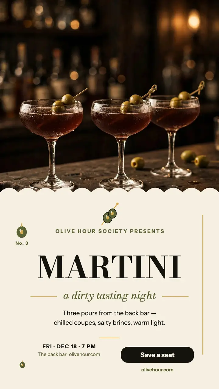 Olive Hour martini tasting night story template