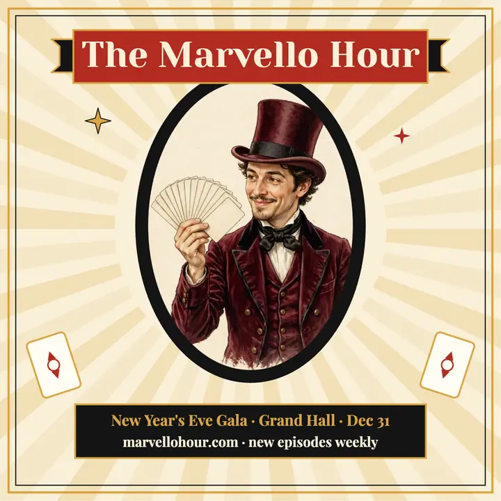 Marvello Hour stage magic podcast cover: magic show podcast cover template