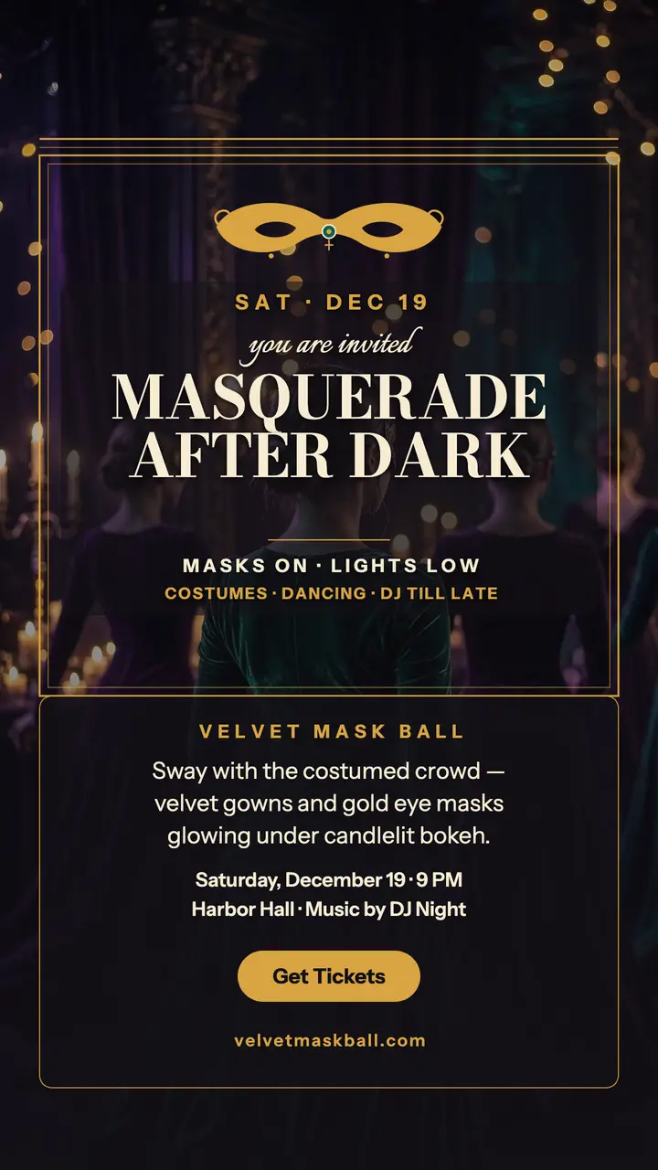 Velvet Mask Ball masquerade night story template