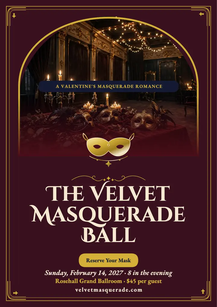 Velvet Masquerade Valentine's ball flyer template