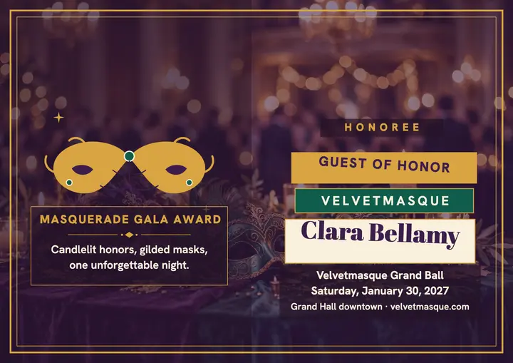 Velvetmasque masquerade gala award certificate template