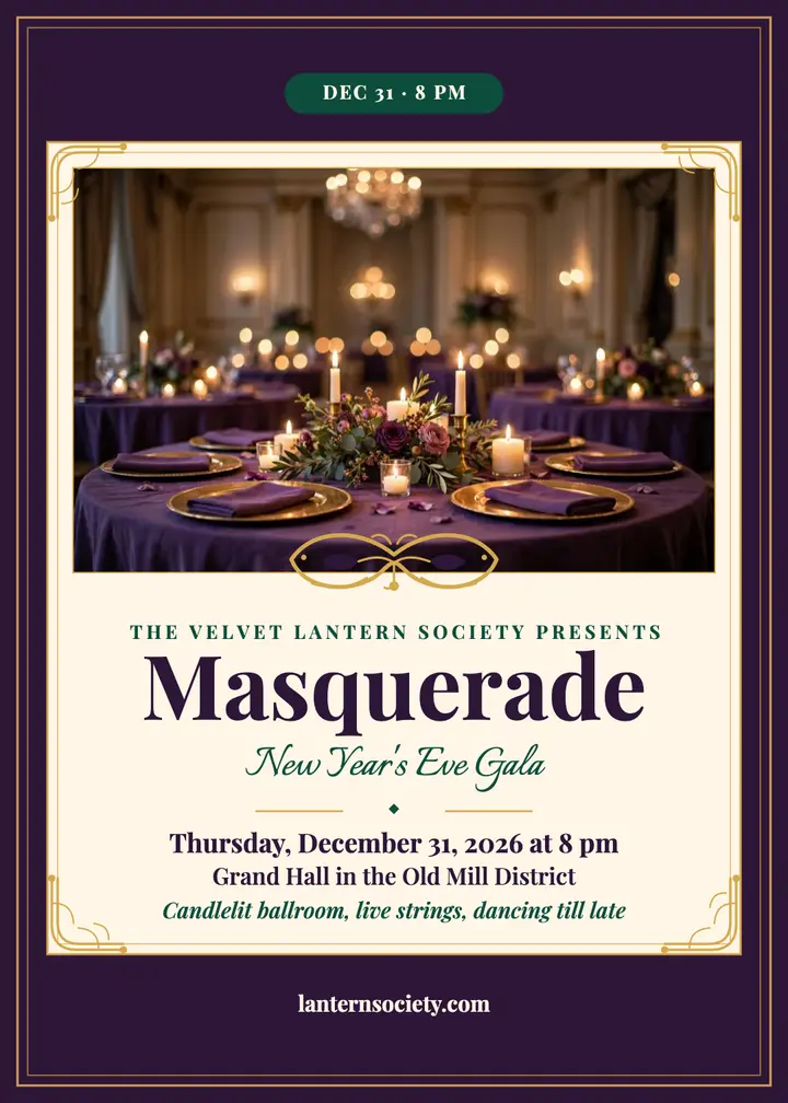 Velvet Lantern masquerade gala invitation template