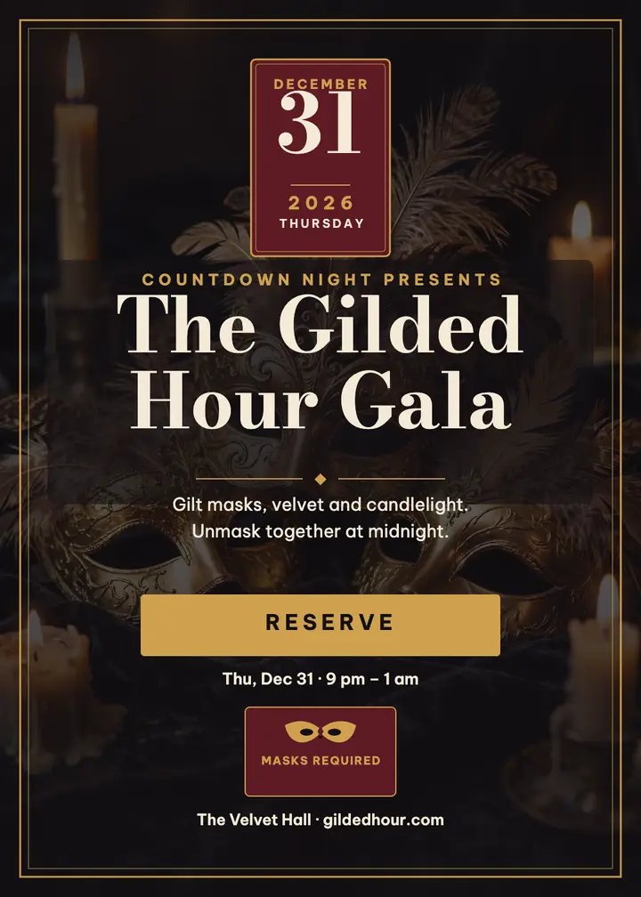 Gilded Hour masquerade gala invitation template