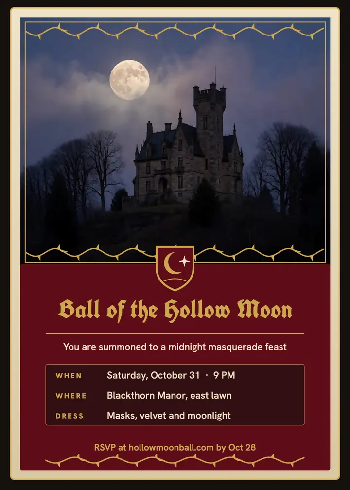 Hollow Moon masquerade ball invitation template