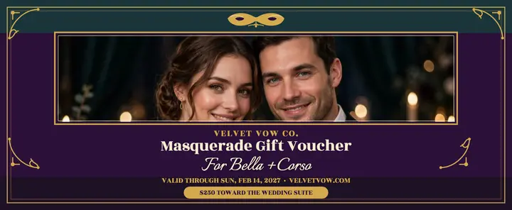 Velvet Vow masquerade gift voucher: masquerade gift voucher template