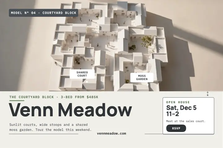 Venn Meadow courtyard homes postcard: real estate postcard template