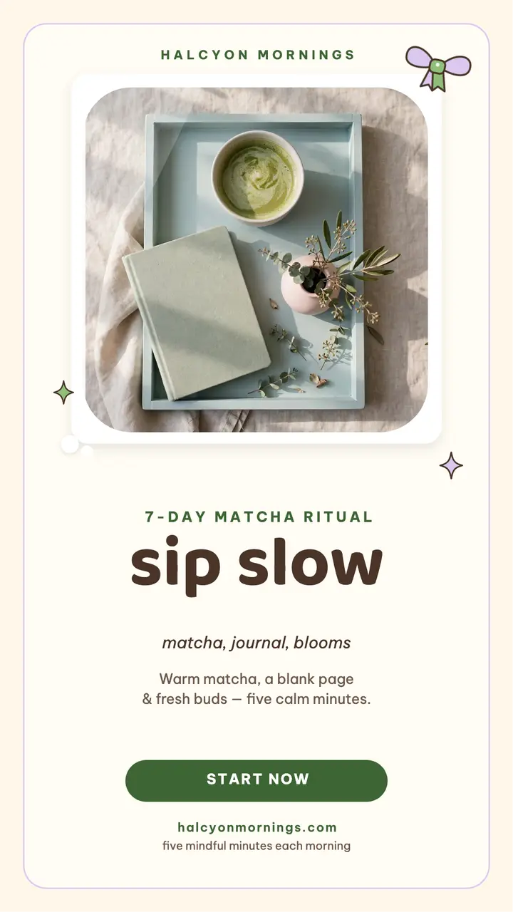 Halcyon Mornings matcha reset deco story template
