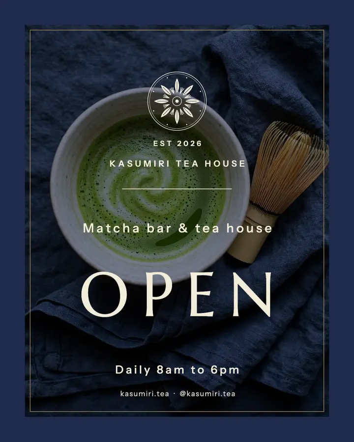 Kasumiri matcha tea house now open post: tea house launch post template