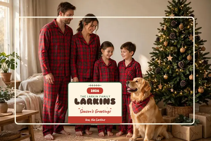 Larkin family matching pajamas Christmas postcard template