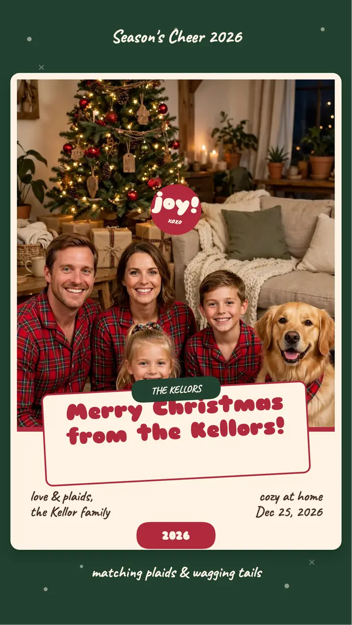 Kellor family plaid pajamas Christmas story template
