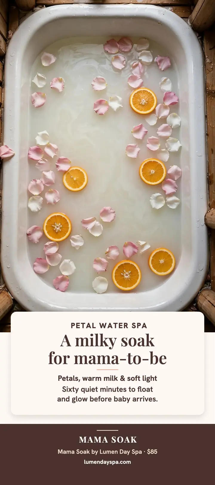 Mama milk bath soak rack card: maternity spa rack card template