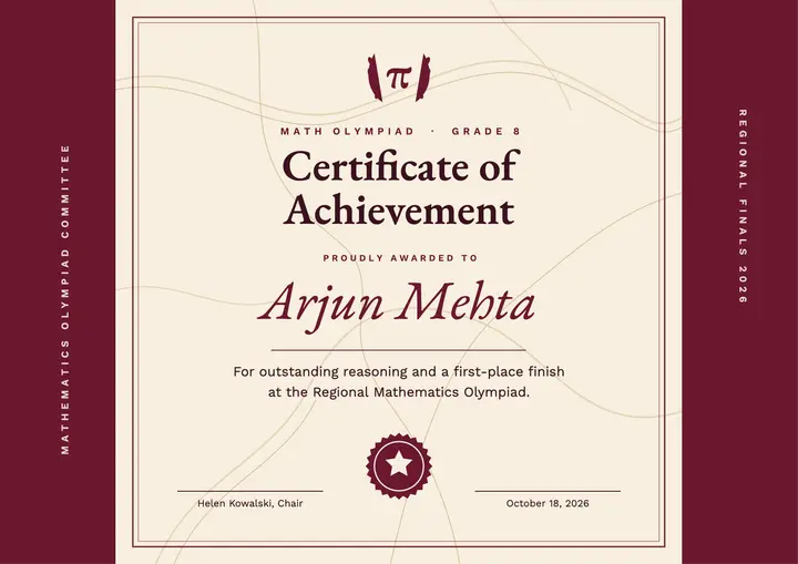 Math olympiad certificate template
