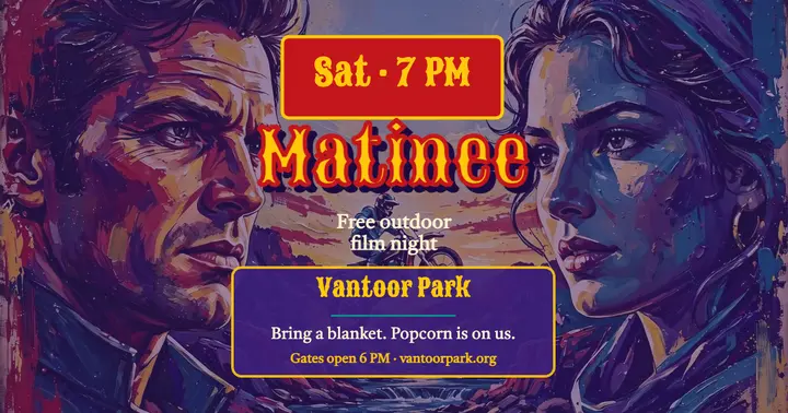 Matinee free outdoor film night, painted billboard post template