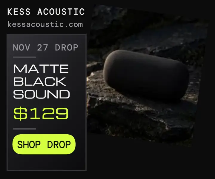 Kess Round matte black speaker drop ad template
