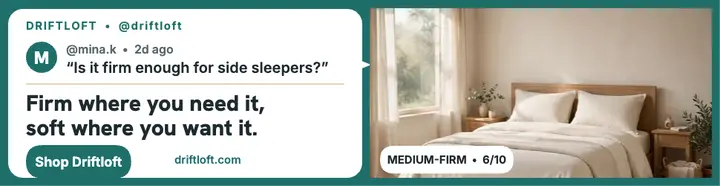 Driftloft mattress firmness answer billboard: mattress answer ad template
