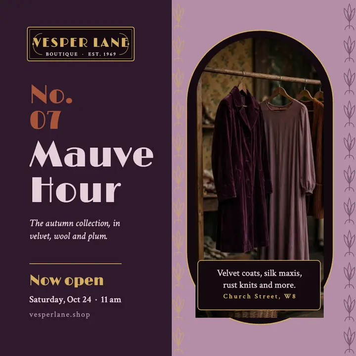 Mauve Hour boutique opening post: boutique opening square post template