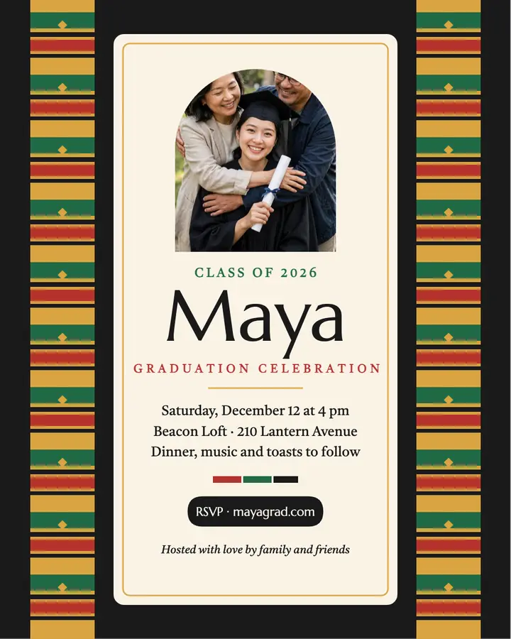 Maya graduation stole celebration post: graduation invitation template