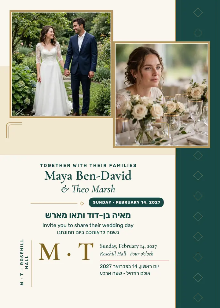 Maya and Theo bilingual wedding invitation template