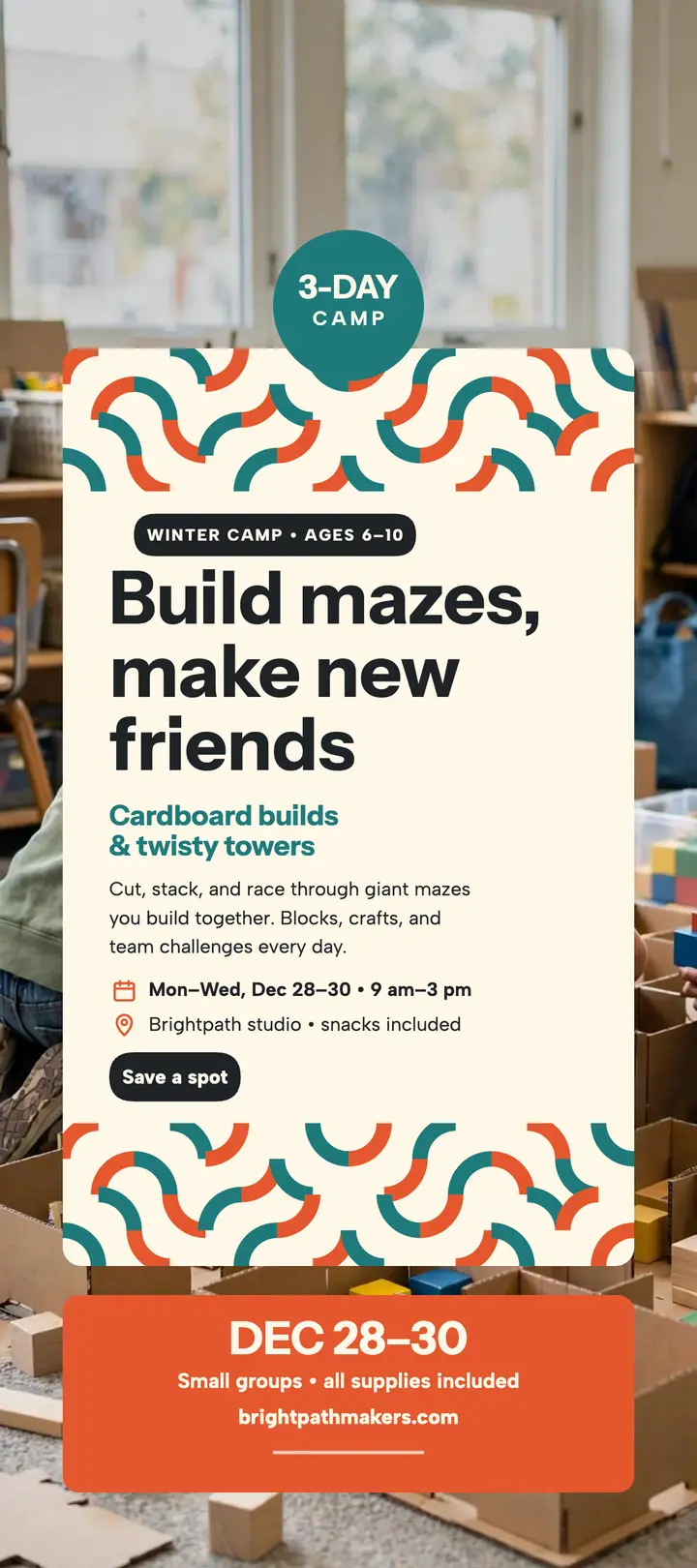 Brightpath Makers maze camp rack card template