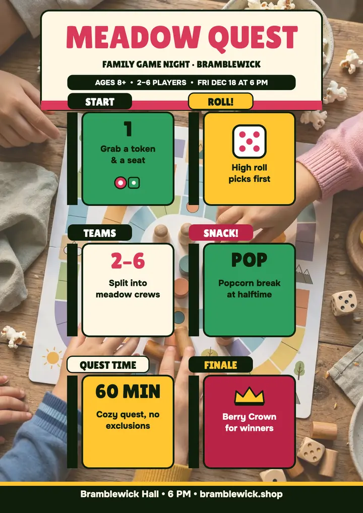 Meadow Quest family game night flyer template