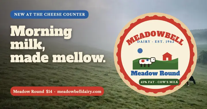 Meadowbell Dairy round cheese label post: cheese label post template