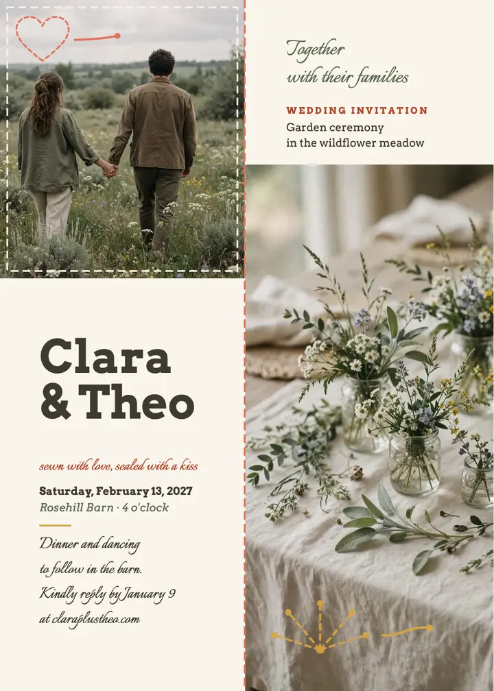 Clara and Theo meadow stitched invitation template