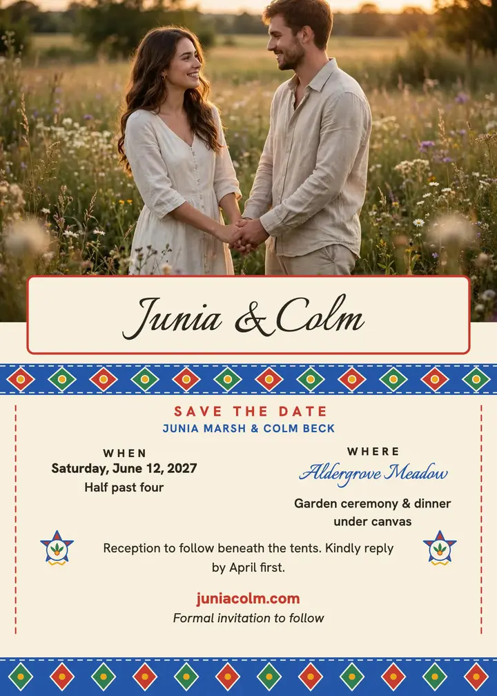 Junia and Colm meadow wedding applique invitation template