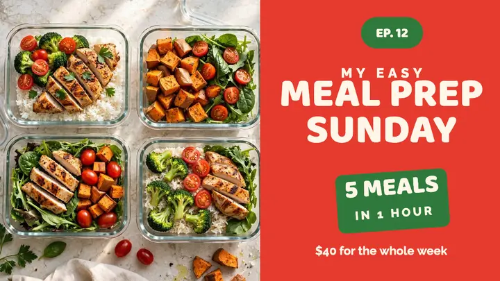 Tomato and basil meal prep Sunday thumbnail template