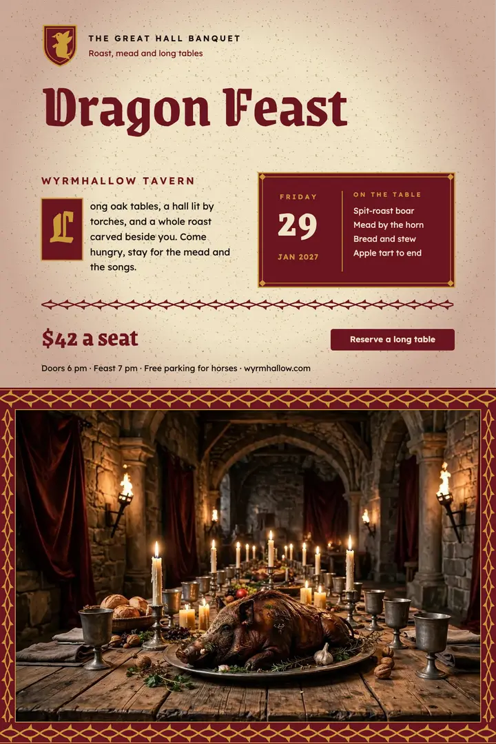 Dragon Feast medieval banquet dinner poster template