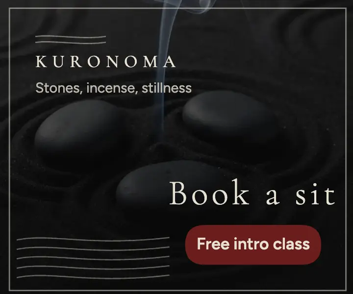 Kuronoma meditation intro class ad, zen goth template