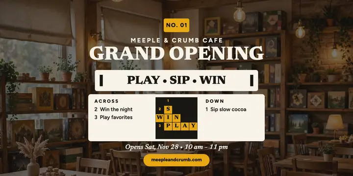 Meeple and Crumb cafe crossword opening post template