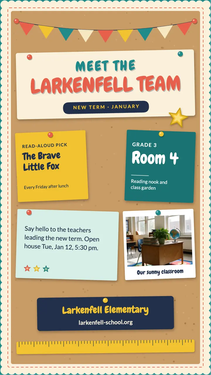 Meet the Larkenfell team bulletin board story template