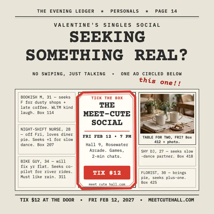Meet-Cute Social lonely-hearts classifieds template