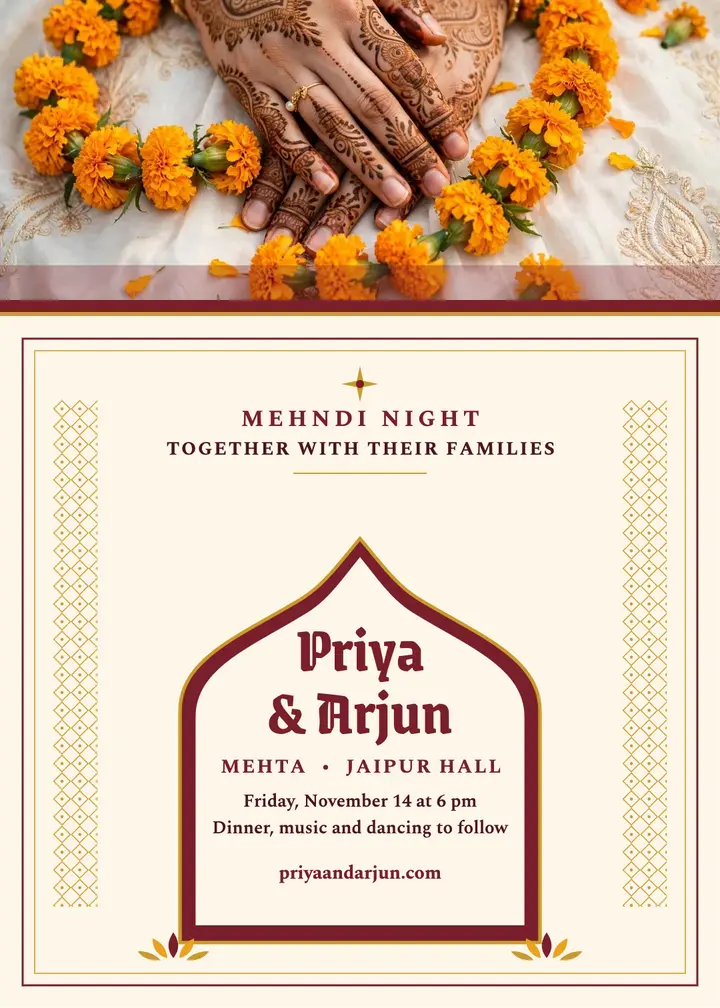 Priya and Arjun mehndi arch invitation template