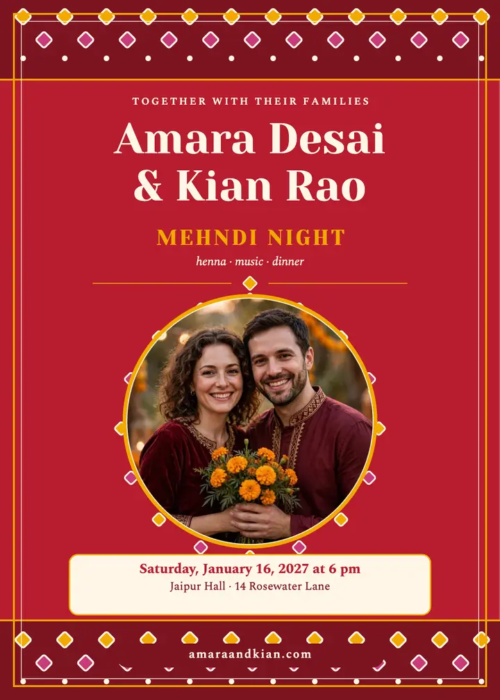 Amara and Kian mehndi night invitation template