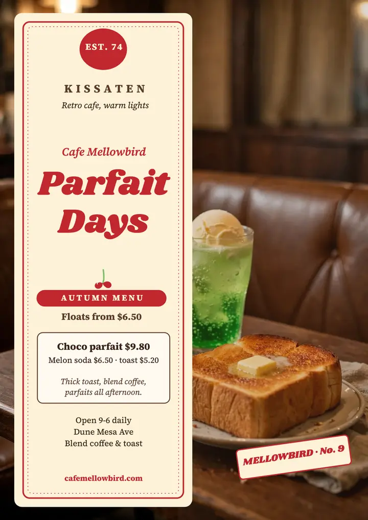 Cafe Mellowbird autumn parfait flyer template