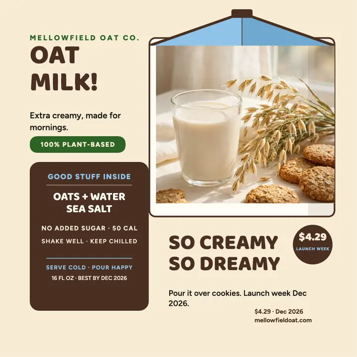 Mellowfield creamy oat milk carton post template