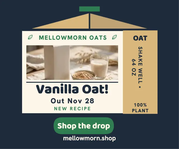 Mellowmorn vanilla oat milk carton ad template