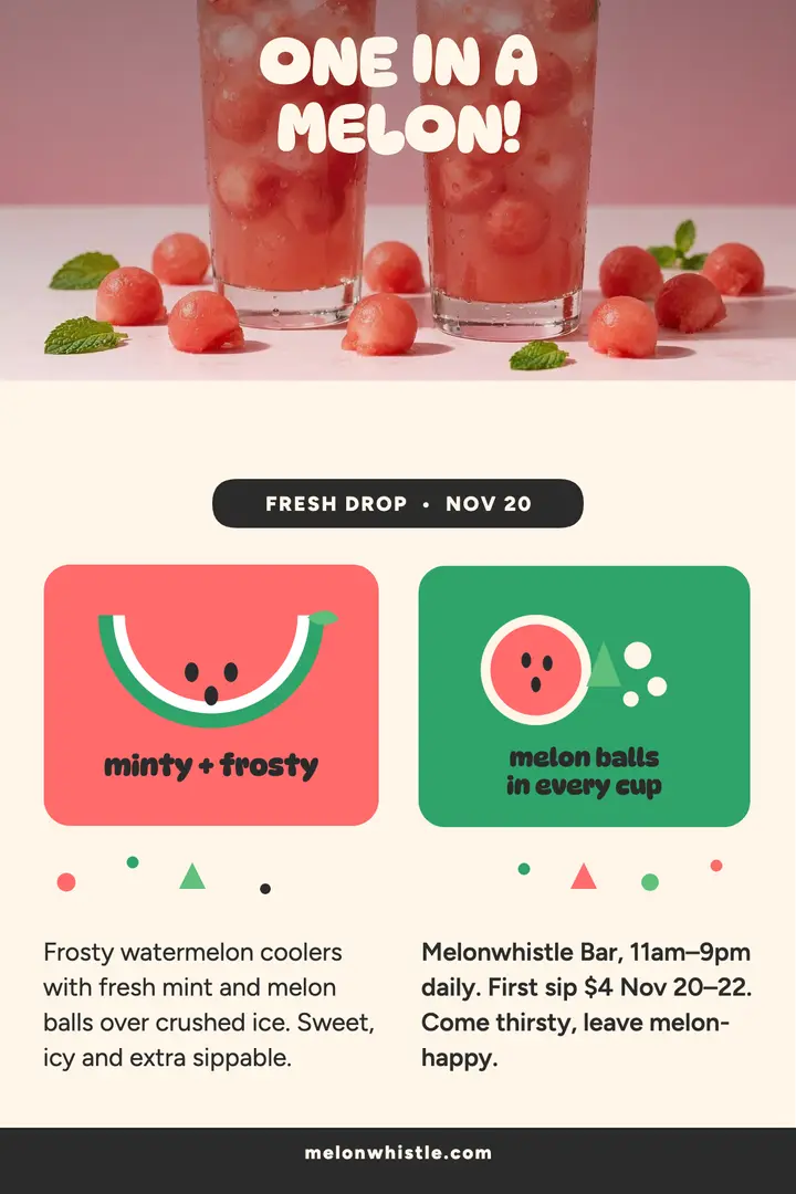 Melonwhistle melon cooler launch poster template