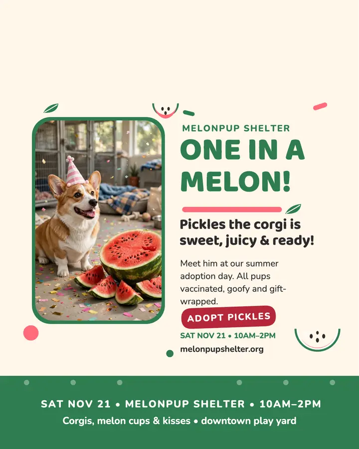 Melonpup summer adoption party post template